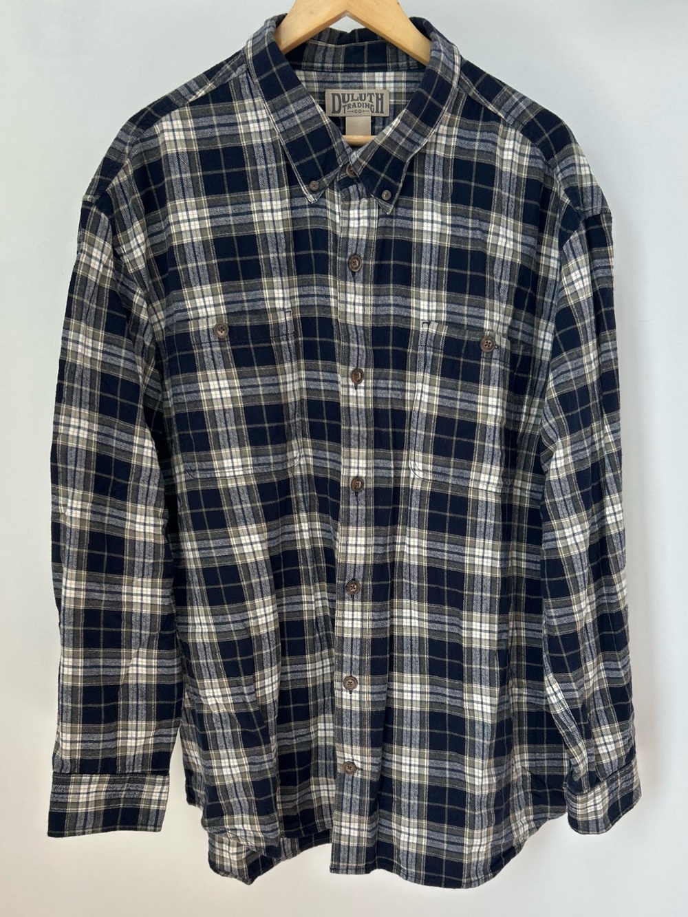 Duluth Trading Co. Men’s 2XL Navy Plaid Cotton Button-Up Shirt
